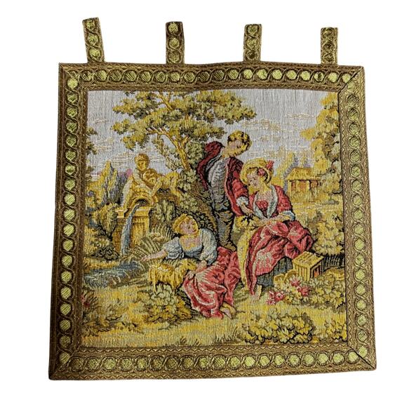 Vintage Rosel Erezuenisse Western Germany Pictorial Small Tapestry 10.5" x 10.5" - Picture 1 of 3